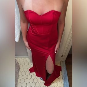 Red Strapless Corset Prom Dress